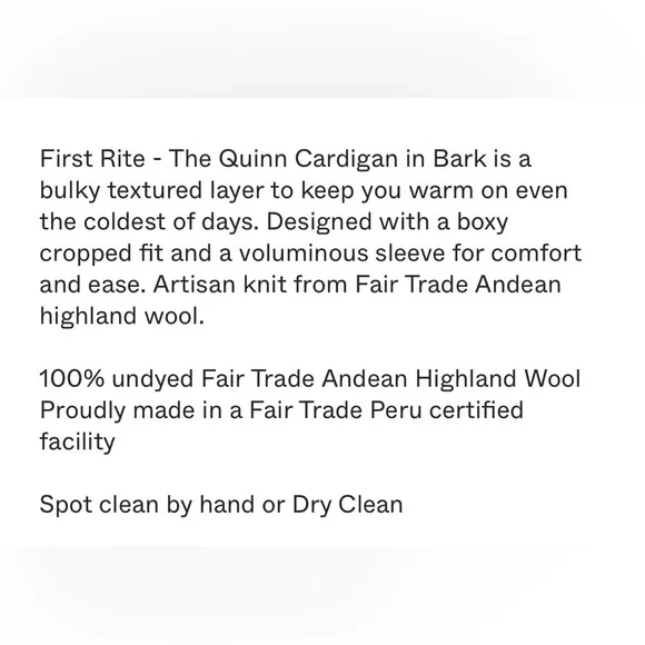 First Rite SMALL Quinn 100% Highland Wool boxy fit chunky knit cardigan in Bark - Picture 9 of 9